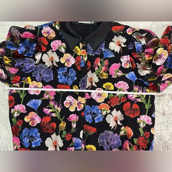 Alice + Olivia BERTHA MINI SHIRT DRESS Sz L / 12 Timeless Blossom Floral - Picture 8 of 13